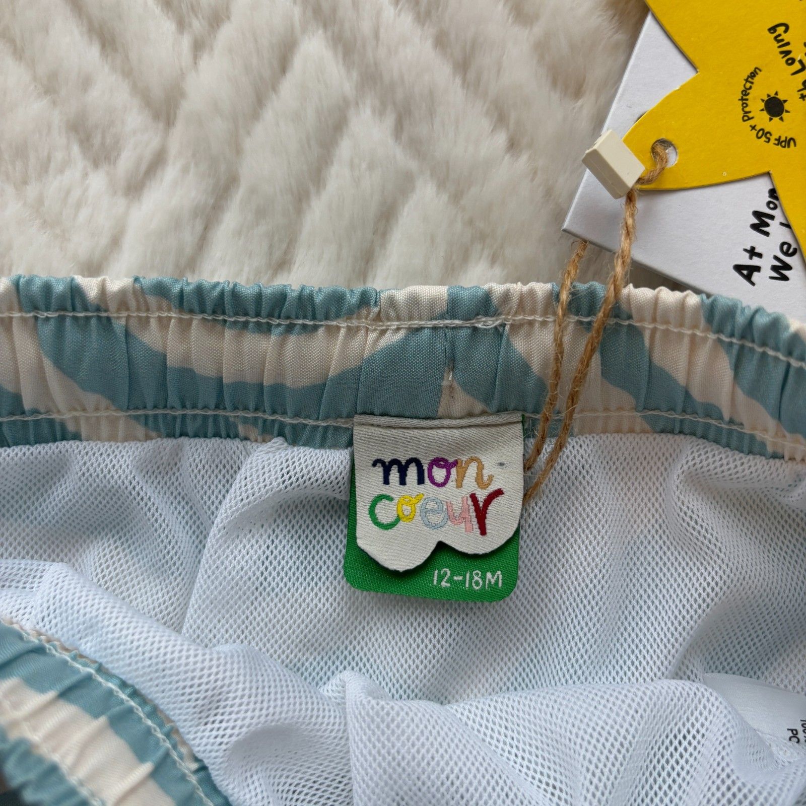 Mon Coeur Toddler Swim Trunks 12-18m Blue Zebra Stripe Eco Upf 50 Shorts Nwt — image 6 of 8
